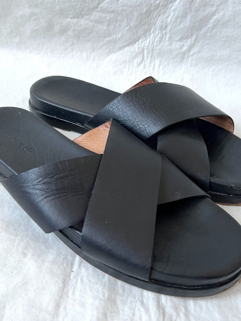 Madewell sandals The Louisa Criss cross black leather womens 9.5 flat slides